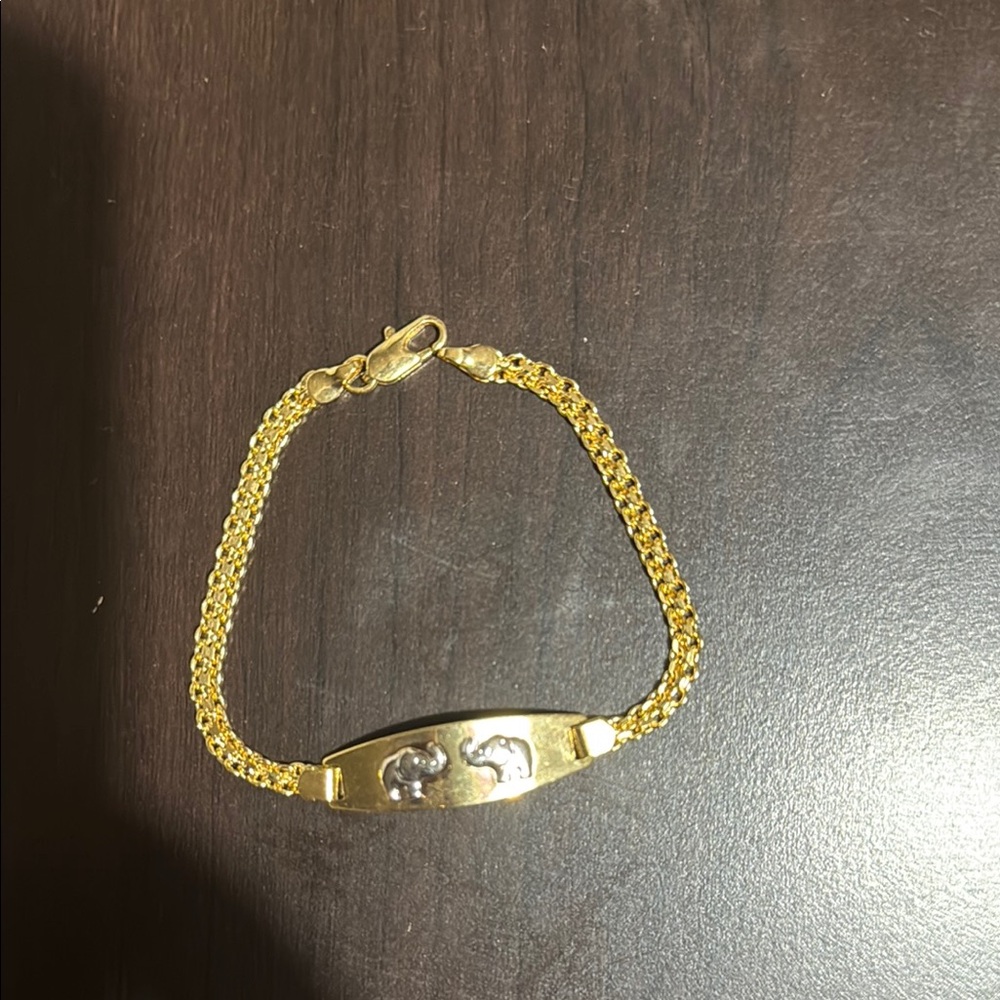 Gold and Silver Chain Link Bracelet with Decorative Plate
